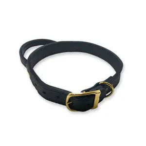 Sturdy Handle Genuine Leather Collar for Tibetan Mastiffs