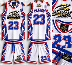 Venta al por Mayor Directa de ZIAKOT INDUSTRY, Jersey de Baloncesto Retro Auténtico Personalizado en Blanco y Rojo Real - Product Image 1