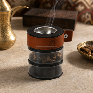 Brûleur d'encens en acrylique avec couvercle en cuir, bol en métal, fait main, durable, diffuseur aromatique de bois de santal pour une aromathérapie toute saison - Product Image 4