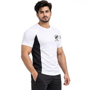 T-shirt de sport léger en polyester/coton molletonné à manches courtes, coupe classique, confortable pour l'entraînement physique et la musculation - Product Image 2