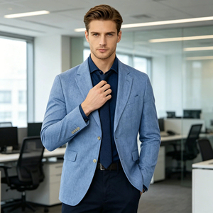 Blazer en lin et coton pour homme, col cranté, simple boutonnage, style italien, veste de costume tissée respirante, coupe classique - Product Image 2