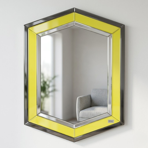 Espejo Hexagonal de Diseño Premium de 24x32 Pulgadas | Marco con Patrón Amarillo y Bordes Metálicos | Espejo Decorativo de Pared Moderno para Interiores del Hogar - Product Image 2