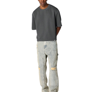 Camiseta Oversize Personalizada para Hombre, Color Gris Carbón, Algodón Grueso, Corte Cuadrado, Hombros Caídos, Premium, Lisa, Estilo Urbano - Product Image 3