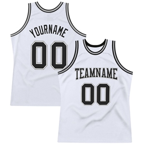Vente en gros directe OMMIZ INDUSTRY Maillot de basket-ball authentique rétro noir, blanc et gris de qualité supérieure personnalisé - Product Image 2