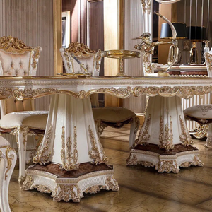 European Style Mahogany Hand Carved Antique Dining <b>Table</b> Furniture with <b>Buffet</b> Mirror and Display Cabinet for Large Villa & Home - Product Image 4