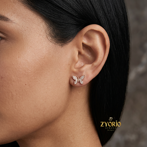 Zyorio Jewels Women's 14K Gold <b>Butterfly</b> Stud Earrings with Micro Pave Diamond Look Trendy Luxury Fine Jewelry for Gift - Product Image 3