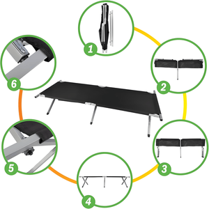 Lit de camping pliable noir militaire portable avec sac de transport - Product Image 3
