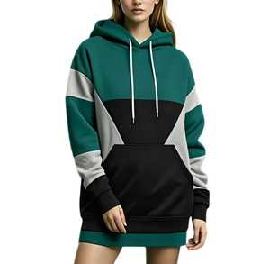 Robe sweat à capuche oversize color block avec poche, coupe classique, manches longues, style décontracté, en polaire, pour l'automne - Product Image 3