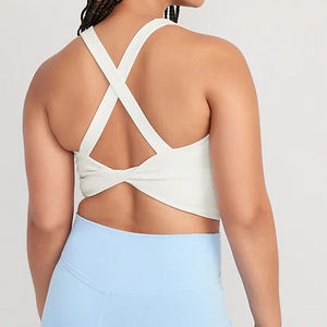 Women's Gray Racerback Sports Bra Scoop Neck Seamless Yoga Workout <b>Top</b> Medium Support Breathable Solid Color Active Wear - Product Image 5