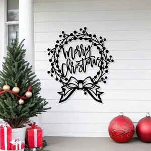 Élégante guirlande de Noël noire avec lettrage cursive et un nœud festif, une décoration murale de Noël saisissante pour votre maison - Product Image 1
