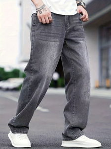 Jeans de Mezclilla para Hombre de Alta Calidad, Corte Regular, Pierna Recta, Estilo Urbano, Poliéster/Algodón Transpirable, Cintura Media, Lavado Químico - Product Image 3