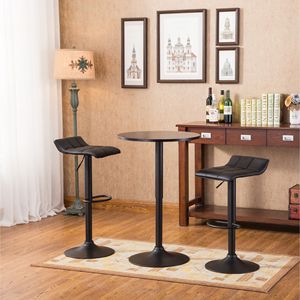 Belham <b>Adjustable</b> Height <b>Bar</b> Table and 2 Swivel <b>Stools</b> Round Top and Black Bonded Leather Black <b>Bar</b> Furniture Sets - Product Image 3
