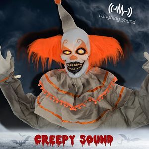 6 Clown Arancioni a Grandezza Naturale con Capelli, Attivati da Suono e Movimento, Decorazioni Gonfiabili da Giardino per Halloween con Occhi Luminosi - Product Image 4