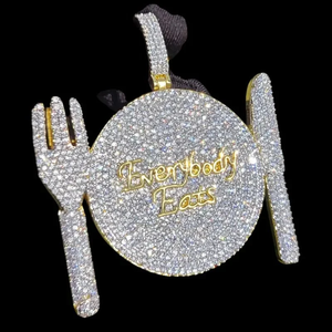 Colgante de Moissanita Plateada para Plato de Cena, 65mm, Grande, Estilo Hip Hop, Acabado en Oro Rosa, Joyería de Declaración, Colección de Regalo - Product Image 3