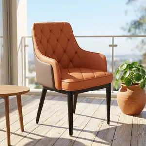 Luxury Modern Leather Restaurant <b>Dining</b> <b>Chair</b> with Tufted Backrest and <b>Black</b> Metal Legs for Home Hotel Bar and Villa Use - Product Image 3