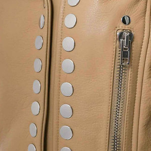 Women's Tan PU Leather Moto <b>Jacket</b> Full Sleeve Spread Collar Zipper Closure Short Length Solid Color Biker Style Autumn Wear - Product Image 5