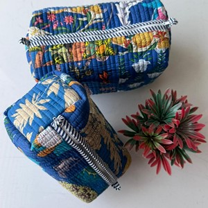 Set de Neceseres Acolchados con Estampado Floral, Estilo Bohemio, Multifunción, Bolsa de Viaje para Artículos de Aseo, Patrón Azul, Rosa y Verde, Textil con Asa Suave - Product Image 4