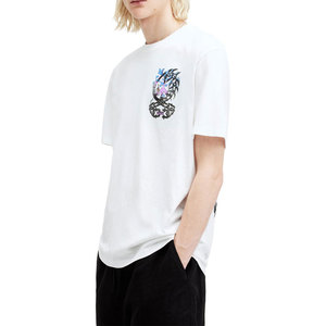 T-shirt blanc à manches courtes pour homme, col rond, coupe classique, motif imprimé numérique, style décontracté, tissu jersey 100% coton - Product Image 2