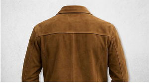 <b>mens</b> camel <b>suede</b> trucker <b>jacket</b> premium leather <b>jacket</b> slim fit classic button closure flap pockets stylish winter fashion rugge - Product Image 2