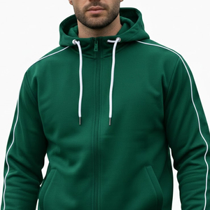 Ensemble de survêtement en coton vert pour homme HMA, sweat à capuche zippé et pantalon de jogging avec bande blanche - Product Image 4