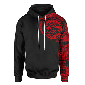 Men's Black <b>Hoodie</b> With <b>Red</b> Tribal Print Design Regular Fit Casual Sweatshirt Sublimation Printed Front Pocket Autumn Wear - Product Image 1