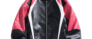 Chaqueta de cuero para hombre, estilo motociclista, con bloques de color, cuello alto, cierre de cremallera frontal, corte regular, estilo biker, para otoño. - Product Image 5