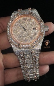 นาฬิกาควอตซ์ Navkar Diamonds Luxury Moissanite ขนาด 42 มม. ตัวเรือนสแตนเลสสตีลประดับเพชร หน้าปัดแสดงวันที่ นาฬิกาข้อมือผู้ชายแฟชั่น - Product Image 1