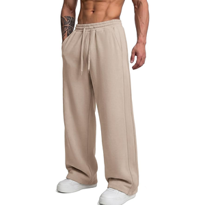Pantalones Deportivos de Algodón Beige para Hombre, Cintura Elástica con Cordón, Bolsillos Laterales, Corte Holgado Informal, Ropa de Otoño - Product Image 1