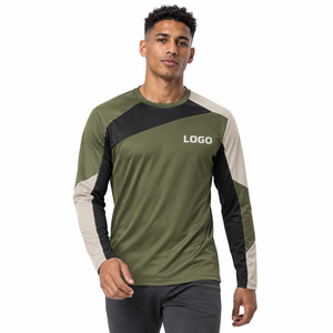 T-shirt d'entraînement pour homme à manches longues, color-block, séchage rapide, en polyester, col rond, coupe classique, décontracté, avec logo frontal - Product Image 4