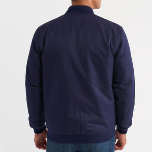 Men's Navy Blue Bomber Jacket Solid Color Stand Collar Zipper Closure Casual Autumn Wear Regular Fit Polyester Material - Product Image 2