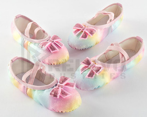 Chaussons de danse pour filles, semelle souple, paillettes arc-en-ciel, sangle élastique, avec nœud, pour la pratique de la danse. - Product Image 4