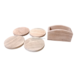 Juego de 4 Posavasos de Madera de Mango Natural Hechos a Mano con Soporte - Posavasos Redondos de Madera para Tazas de Té y Café para Decoración del Hogar y la Oficina - Product Image 3