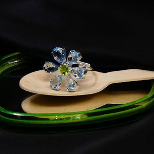 Anillo Clásico de Plata de Ley 925 con Topacio Azul y Peridoto, Joyería Plateada para Mujer, para Bodas - Product Image 6