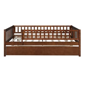Letto a giorno in legno di noce a grandezza naturale con letto estraibile e sponde di sicurezza per la cameretta dei bambini - Product Image 6
