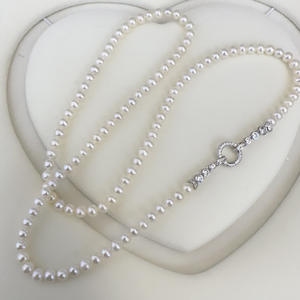 Natural 4.5-5MM Freshwater <b>Pearl</b> <b>Necklace</b> with S925 Sterling <b>Silver</b> Accessory 56cm Length Nearly Round and Almost Flawless - Product Image 2