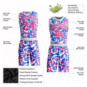 Custom White Pink <b>Light</b> Blue Music Festival Round <b>Neck</b> Sublimation Basketball Uniform Jersey Blank Design Sleeveless Quick Dry - Product Image 4