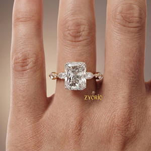 Bague de fiançailles et de mariage en diamant de laboratoire taille Radiant 2,47 carats avec diamants latéraux taille Marquise, en argent 925, bague de luxe pour soirée - Product Image 4