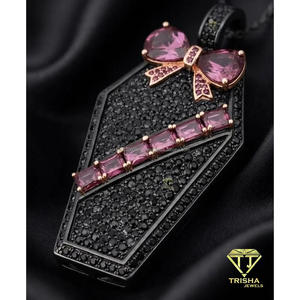 จี้เพชรดำเพาะเลี้ยงพร้อมโบว์สีชมพู เงินแท้ 925 ประดับเพชรแบบ Iced Out เครื่องประดับฮิปฮอป - Product Image 3