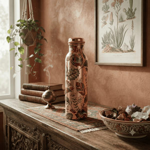 Handcrafted Copper Water <b>Bottle</b> Floral Print Design Reusable Metal Drinkware Wholesale Indian Handmade Kitchen Gift Export Range - Product Image 4