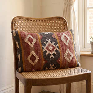 Housse de coussin lombaire en laine Kilim 14 x 22 pouces avec motif tribal sud-ouest pour la décoration de lit, banc et canapé - Product Image 4