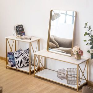 2-Tier Gold Console Table with White Top and Gold Metal Frame for Home Entryway or Sofa Area - Product Image 2