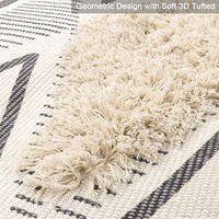 Tapis de couloir MORE Boho beige en coton tissé tufté géométrique moderne, lavable en machine, rectangulaire, avec pompons, motif losanges, personnalisable