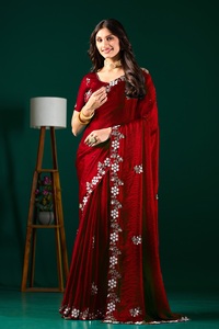 Vexotrend Indian Designer Women's <b>Velvet</b> Satin <b>Saree</b> Beautiful Patola Design Traditional Style Wedding Diwali Party Wear Wrinkle - Product Image 2