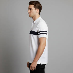 Camisa Blanca Personalizada de Manga Corta para Hombre, Cuello Clásico con Ribete Azul Marino, Corte Regular, Informal, Transpirable, de Algodón Piqué - Product Image 2