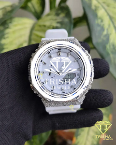 Luxury VVS Moissanite <b>Diamond</b> Blue Gemstone Bezel <b>Watch</b> for Men in 925 Sterling Silver with White Dial - Product Image 1