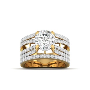 แหวนมอสซาไนต์ทรงกลม ทอง 14K แหวนหมั้นและแต่งงานสำหรับผู้หญิง - Product Image 1