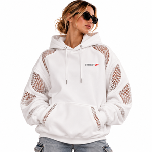 Sudadera con capucha de malla sin espalda personalizada para mujer, nueva llegada, estilo urbano, a la moda, con malla, venta al por mayor, EE. UU. - Product Image 2