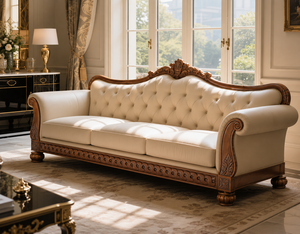 Custom Carved Solid <b>Wood</b> Traditional Sofa Exposed Frame Assembly Front <b>Rail</b> Side Panels Luxury Furniture Living Room Bedroom - Product Image 1