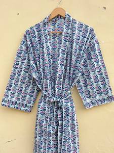 Bata Kimono de Algodón 100% Tejido con Estampado de Dibujos Animados para Mujer, Camisón de Verano Hecho a Mano, Cuello en V, Cintura Elástica, Largo Completo, Suave - Product Image 4