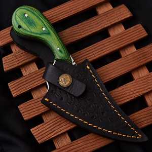 Wood Handle Drop Point Skinner Knife High Carbon Steel Blade Black Leather Sheath With Brass Emblem - Product Image 2